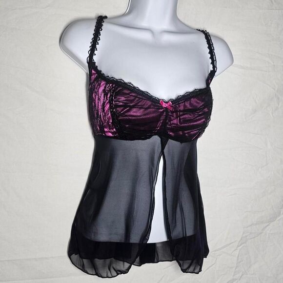 Vintage y2k pink black open front goth lingerie top - Picture 1 of 5